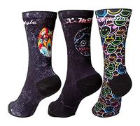XMTBSTYLE Chaussettes Running Homme - Chaussette Running Femme - Crossfit - Trail Running - Soquettes Hommes Bike Tennis Padel - Socquettes Original Compression Couleurs - L 43-45 LOUP EMOJI COLORÉ
