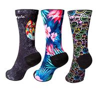 XMTBSTYLE Chaussettes Running Homme - Chaussette Running Femme - Crossfit - Trail Running - Soquettes Hommes Bike Tennis Padel - Socquettes Original Compression Couleurs - L 42-45 LOUP FLEURS COLORÉ