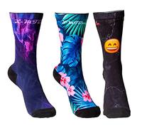 XMTBSTYLE Chaussettes Running Homme - Chaussette Running Femme - Crossfit - Trail Running - Soquettes Hommes Bike Tennis Padel - Socquettes Original Compression Couleurs - M 37-41 NEON FLEURS EMOJI