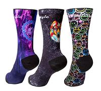 XMTBSTYLE Chaussettes Running Homme - Chaussette Running Femme - Crossfit - Trail Running - Soquettes Hommes Bike Tennis Padel - Socquettes Original Compression Couleurs - L 42-45 Neon Loup COLORÉ