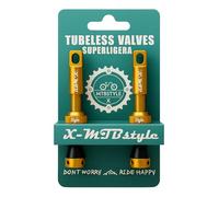 XMTBSTYLE Lot de 2 valves Presta pour vélo de montagne, route, E-bike, Gravel, BMX | Lot de 2 valves de vélo pour kit tubeless | Valves MTB tubeless vélo (44 mm) Doré