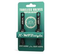 XMTBSTYLE Lot de 2 valves Presta pour vélo de montagne, route, E-bike, Gravel, BMX | Lot de 2 valves de vélo pour kit tubeless | Valves MTB tubeless Vélo (44 mm) Noir