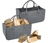 XMTECH 2 pièces Sac pour bois de cheminée Sac en feutre Shopper avec poignées Panier pour bois de cheminée et journaux 25x25x50 cm Gris clair