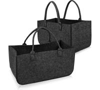 XMTECH 2 pièces Sac pour bois de cheminée Sac en feutre Shopper avec poignées Sac en feutre pour bois de cheminée et journaux 25x25x50 cm Gris foncé