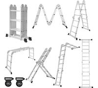 XMTECH 340cm échelle échelle polyvalente échelle pliante échelle articulée avec plateforme échelle multifonction 6 en 1 4x3 marches argent