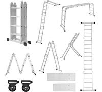 XMTECH 470cm échelle échelle polyvalente échelle pliante échelle articulée avec plateforme échelle multifonction 6 en 1 4x4 marches argent