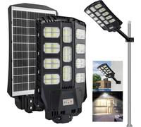XMTECH 500W LED Lampes solaires d'extérieur avec télécommande,8000-8500K Lampadaire solaire d'extérieur avec détecteur de mouvement, IP65 étanche est adapté aux rues, cours, garage, jardins