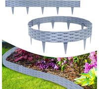 XMTECH 50m Bordure de pelouse Palissade de jardin aspect rotin Bordure de parterre Bordure de tonte en plastique, gris