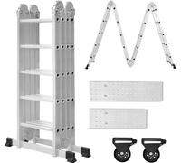 XMTECH 584cm échelle échelle polyvalente échelle pliante échelle articulée avec plateforme échelle multifonctionnelle 6 en 1 4x5 marches argent