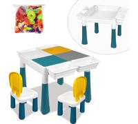 XMTECH 6 en 1 Set de table pour enfants Table d'activité Table de jeu Bureau pour enfants Table de construction Sable Table à eau incl. 163 blocs