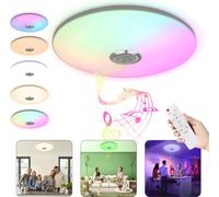 XMTECH 60L Plafonnier LED Dimmable Plafonnier LED RGB Ø30CM Lampe de salle de bain avec haut-parleur Bluetooth Télécommande et contrôle APP pour chambre d'enfant Chambre à coucher Salon