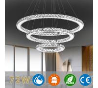 XMTECH 72W LED cristal Design Lampe à suspendre Plafonnier réglable en hauteur Suspension blanc froid Lustre Trois anneaux Lustre