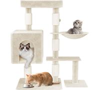 XMTECH Arbre à chat moyen 92 cm, Arbre à chat avec troncs en sisal, Nacelle suspendue rembourrée & plusieurs plates-formes, Arbre à chat stable pour grimper, jouer & se détendre, Beige