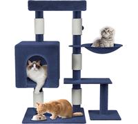 XMTECH Arbre à chat moyen 92 cm, Arbre à chat avec troncs en sisal, Nacelle suspendue rembourrée & plusieurs plates-formes, Arbre à chat stable pour grimper, jouer & se détendre, Bleu gris
