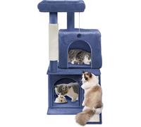 XMTECH Arbre à chat moyen 92 cm, Arbre à chat avec troncs en sisal, plateformes en peluche, jouets & grotte, Arbre à chat stable pour grimper, jouer & se reposer pour les chats d'appartement, bleu-gri
