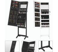 XMTECH Armoire à bijoux LED avec miroir Blanc, éclairage, verrouillable, miroir sur pied 2 en 1 & organisateur de bijoux, inclinable, avec doublure en velours, armoire à glace pour chambre/dressing