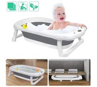 XMTECH Baignoire pliable bébé pliante évolutive 82x50x20cm - Oreiller Tapis coussin de bain-Anthracite