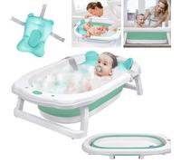 XMTECH Baignoire pliable bébé pliante évolutive 82x50x20cm - Oreiller Tapis coussin de bain-Vert
