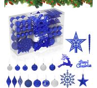 XMTECH Boules de Noël 108pcs, Set de boules de Noël en plastique, Décoration d'arbre de Noël en bleu royal pour les fêtes, la décoration de la maison et les occasions festives