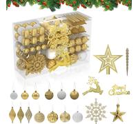 XMTECH Boules de Noël 108pcs, Set de boules de Noël en plastique, Décoration d'arbre de Noël en or pour les fêtes, la décoration de la maison et les occasions festives