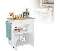 XMTECH Chariot de cuisine Chariot de service Chariot d'appoint avec grand tiroir, 2 portes, porte-serviettes et compartiment ouvert, Blanc, 93x75x46 cm, type B