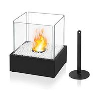 XMTECH Cheminée de Table au bioéthanol - avec Petites Pierres décoratives - Base en Verre et Acier Inoxydable - Brasero Portable - Feu de Table à Combustion Propre - décoration de Type D