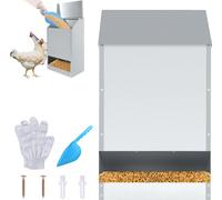 XMTECH Distributeur automatique de 23 kg de nourriture pour poules Suspendu à la mangeoire pour volailles avec couvercle en acier inoxydable Distributeur automatique de nourriture pour volailles Poule