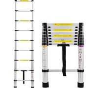 XMTECH Echelle télescopique Echelle multifonctionnelle Echelle à coulisse Echelle simple Echelle polyvalente 2,6M Echelle télescopique 9nombre de barreaux Argent