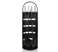 XMTECH Ensemble de 5 couverts de cheminée - En métal - Design moderne - Pour la cuisine - Outil de cheminée - Avec balai, pelle, tisonnier - Pinces et support avec protection visuelle - Noir 5 pièces
