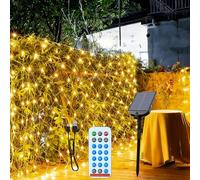 XMTECH Filet lumineux solaire d'extérieur - Filet lumineux LED - 6 x 2 m - 280 LED - Alimentation solaire/USB - Blanc chaud - Rideau lumineux solaire pour l'extérieur et l'intérieur - Pour Noël