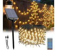 XMTECH Guirlande lumineuse solaire d'extérieur - 100 m - 1000 LED - Blanc chaud - Pour l'extérieur, l'intérieur, Noël, mariage, fête, 13 modes d'éclairage avec fonction mémoire - Minuterie - USB IP44