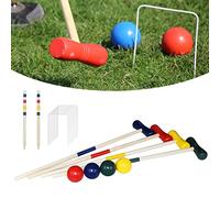 XMTECH Jeu de crocket, jeu de crocket, joueur et adultes, croquet en bois pour 4 joueurs avec sardines, enfants et adultes - Kit complet avec piquets, enrouleurs et balles - Jouet en bois