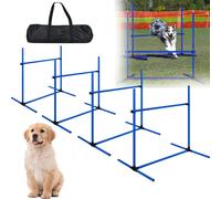 XMTECH Kit de haies d'agilité 4 pièces, kit d'équipement d'agilité pour chiens avec sac de transport, hauteur réglable pour animaux de compagnie Kit de haies d'entraînement, hauteur 101 cm, bleu