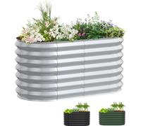 XMTECH Lit surélevé en métal 120x60x60 cm Ovale Argent - Lit de jardin galvanisé en acier, inoxydable & résistant aux intempéries, pour légumes, herbes aromatiques & fleurs