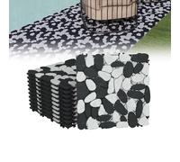 XMTECH Lot de 11 tapis de mosaïque en galets, 30 x 30 cm, surface en pierre naturelle texturée antidérapante, résistante aux intempéries, pour salle de bain, balcon et terrasse, coupe en noir et blanc