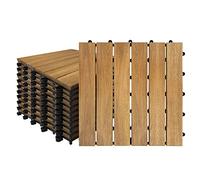 XMTECH Lot de 33 dalles en bois d'acacia à clipser de 3 m² - 30 x 30 cm - Avec système de drainage et système à clic (modèle A)