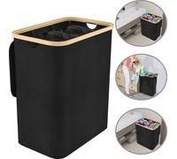 XMTECH Panier à linge 3 compartiments, collecteur de linge avec étagère, boîte à linge, sac à linge en tissu Oxford extensible amovible, 140 L, 68 x 37 x 57 cm, noir