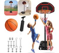 XMTECH Pied de basket-ball réglable en hauteur 156-208cm, panier de basket-ball avec support, basket-ball, pompe à air, installation de basket-ball sur roulettes, installation de panier appropriée pou