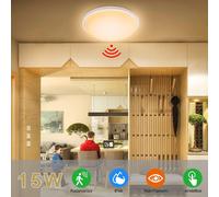 XMTECH Plafonnier LED 15W Blanc chaud Plafonnier avec capteur radar φ22cm LED Panel Lampe de chambre pour cuisine salon balcon couloir