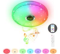 XMTECH Plafonnier LED 36W Variable avec haut-parleur Bluetooth, avec télécommande ou contrôle APP, ciel étoilé Ø30CM, musique rétroéclairage RGB changement de couleur pour salon chambre enfants
