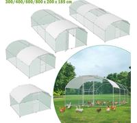XMTECH Poulailler 3x8m métal Enclos libre Enclos libre, poulailler petits animaux, cadre en acier galvanisé avec toit en PE, rehausse arquée