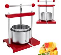 XMTECH Presse-fruits 3L Presse-vin en acier inoxydable Presse-fruits avec poignée Presse-pomme manuel Presse-baies Presse-légumes, rouge+argent