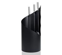 XMTECH Set de 4 accessoires de cheminée en métal - Design moderne - Pour la cuisine et la maison - Noir - Avec balai, pelle, tisonnier et support avec brise-vue