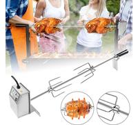 XMTECH Set de brochettes électriques 107cm tournebroche incl. 2X aiguilles à viande et moteur en acier inoxydable 220V-240V BBQ pince à viande, rôtissoire