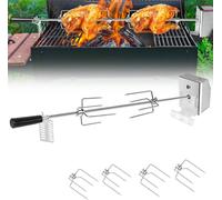 XMTECH Set de brochettes électriques 107cm tournebroche incl. 4X aiguilles à viande et moteur en acier inoxydable 220V-240V BBQ pince à viande, rôtissoire