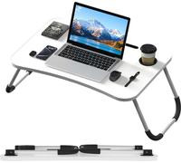 XMTECH Table d'ordinateur portable pliable, 60 x 40 cm, plateau de lit, table d'ordinateur portable pour lit, canapé, plateau de petit déjeuner, table de lecture, avec porte-boisson, pour le bureau, l