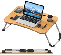XMTECH Table d'ordinateur portable pliable, 60 x 40 cm, plateau de lit, table d'ordinateur portable pour lit, canapé, plateau de petit déjeuner, table de lecture, avec porte-boisson, pour le bureau, l