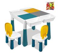 XMTECH Table pour Enfant 6 en 1 avec chaises, Table Multi-activités Compatible, Table de Bricolage avec 2 chaises et 163 Blocs de Construction, Table d'apprentissage et de Jeu Multifonction Rangement