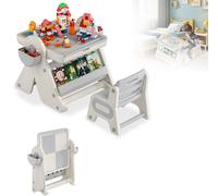 XMTECH Table pour enfants avec chaise - Table de construction avec rangement, surface de dessin magnétique, plateau de table double face, table pour enfants, groupe de sièges pour enfants