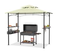 XMTECH Tonnelle de barbecue 2,45 x 1,53 m avec toit double couche, tente de fête, tonnelle de jardin, pergola, avec étagères latérales et paniers de rangement, protection contre la pluie, résistante